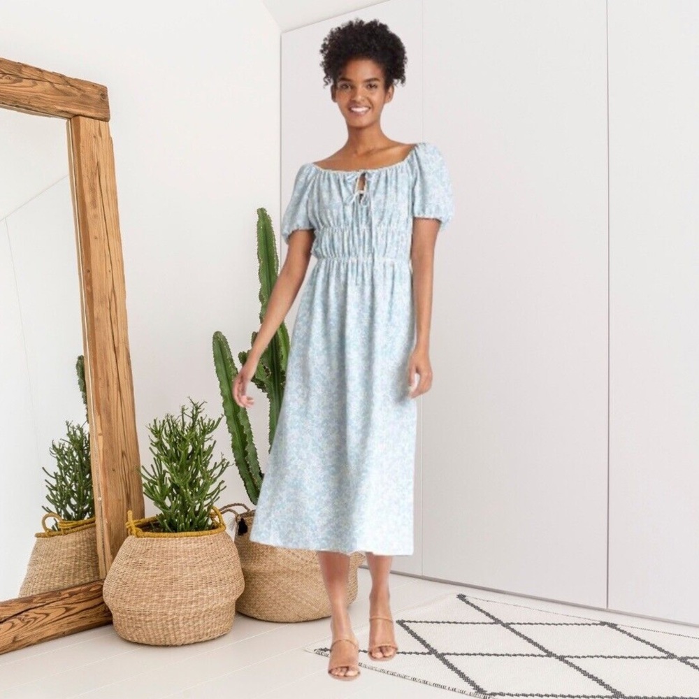 Floral Puff Short Sleeve Smocked Dress